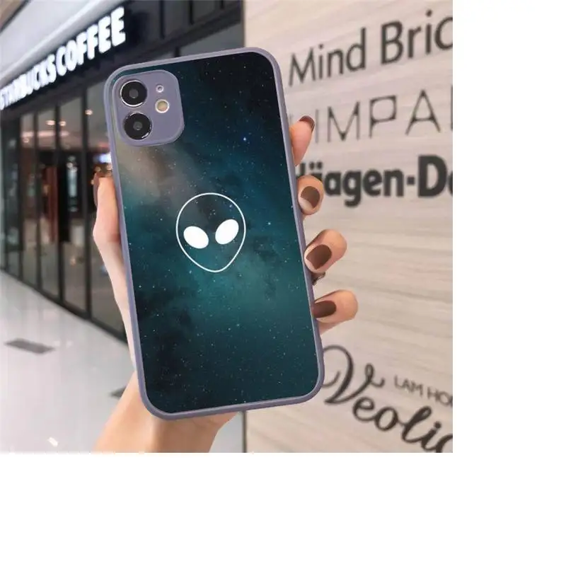 

Phone Case For iPhone 12 11 Mini Pro XR XS Max 7 8 Plus X Aesthetics Cute Cartoon Alien Matte transparent Gray Cover