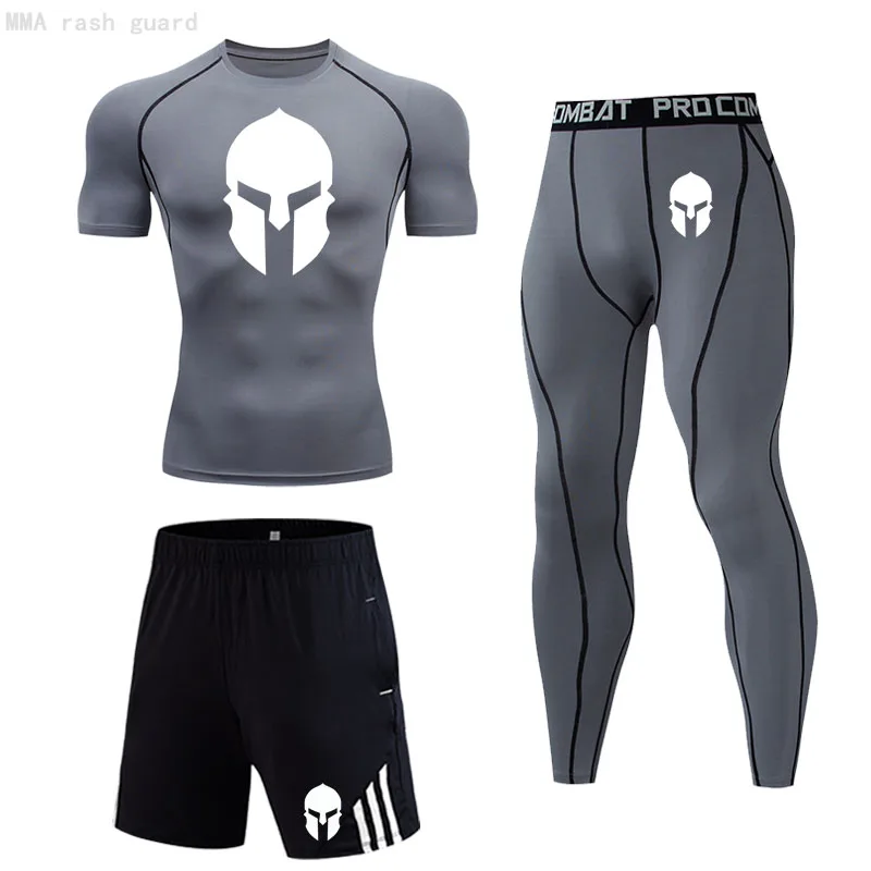 

MMA Set Skull Men's jogging Gym Running suit Compression T-shirt Tight Fitness leggings Rash guard Male Bodybuilding Clothes 4xl