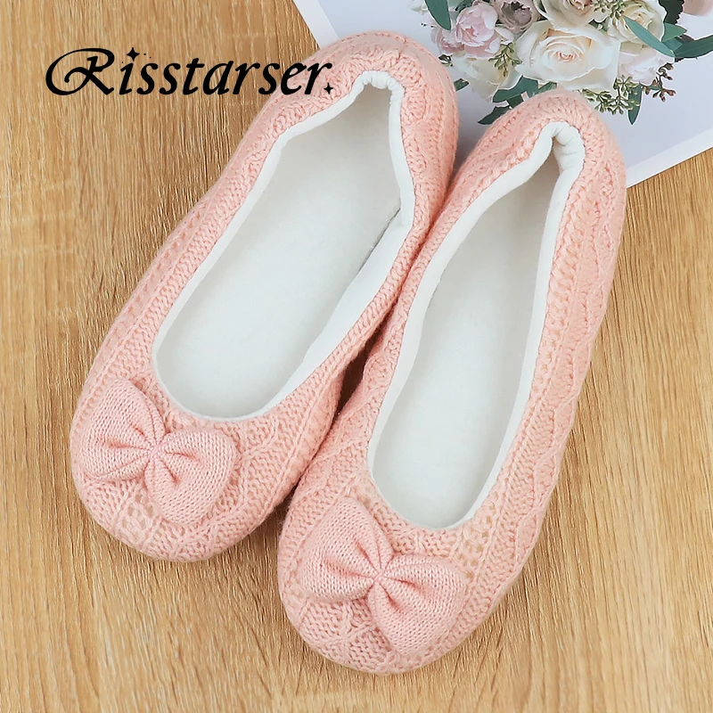 Женские туфли с бантом в Корейском стиле Нескользящие шерстяные теплые удобные