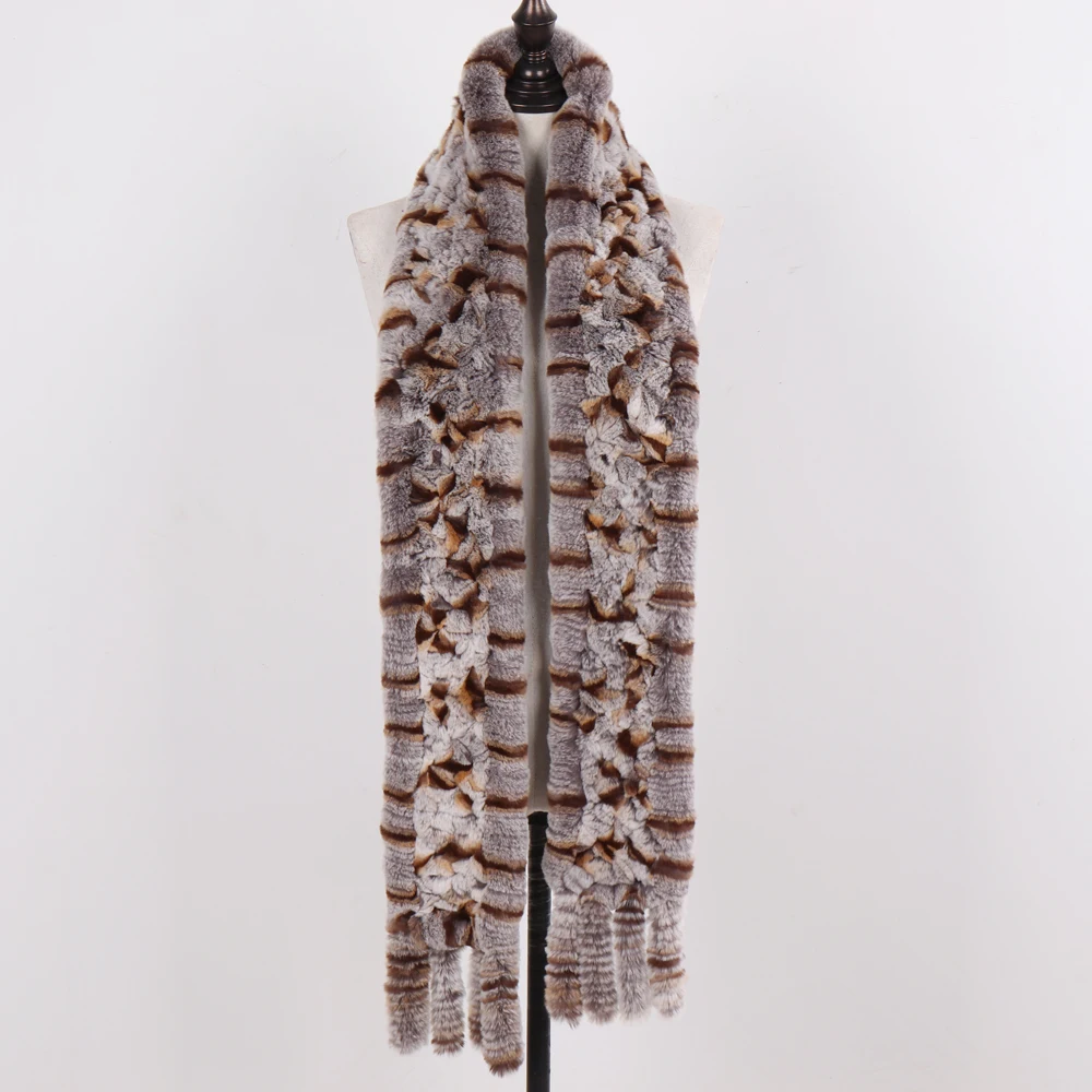 Новинка 100% женские длинные стильные шарфы из натурального меха кролика Рекс
