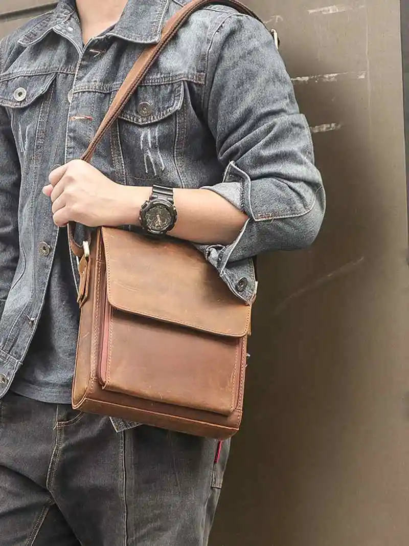 Сумка мессенджер Crazy Horse мужская из натуральной кожи саквояж кросс боди на плечо