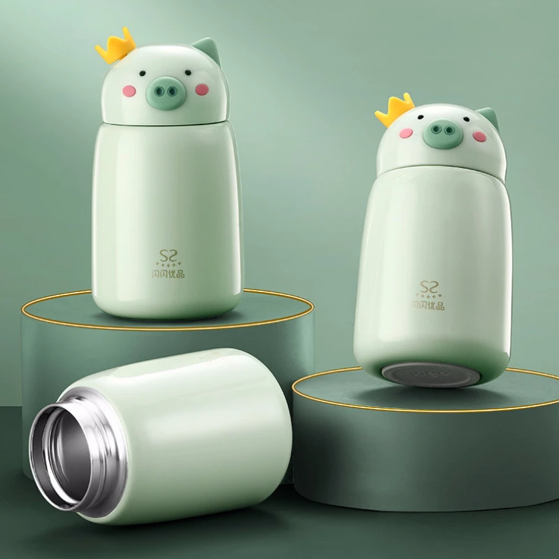 

Бесплатная доставка, Современная зеленая вакуумная колба для леди, милый мини-термос, кружка из нержавеющей стали, чашка для воды, мультяшна...