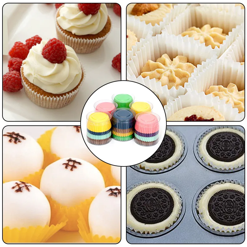 100 Oil-proof Barreled Rainbow Cake Paper Cup Baking Muffin Chocolate Sticky Rice Tray Party Mini Cups | Дом и сад