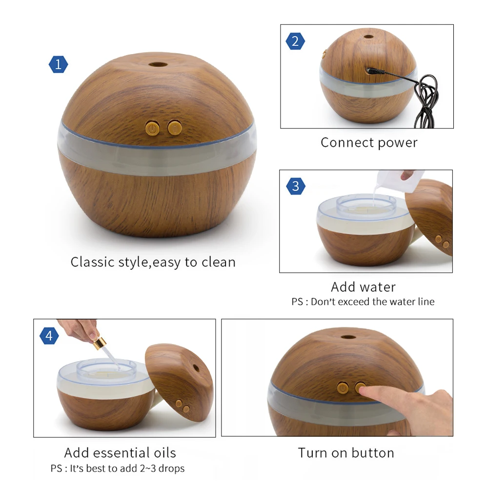 

FUNHO 300ml USB Electric Air Humidifier Aroma Essential Oil Diffuser Wood Grain Mini Mist Maker LED Night Light For Home Car
