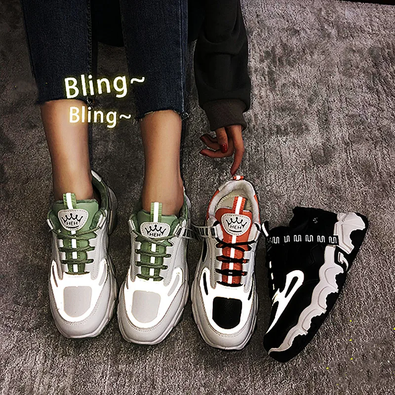 

Зимние женские Светоотражающие туфли для отца, спортивные полуботинки с вулканизированной подошвой