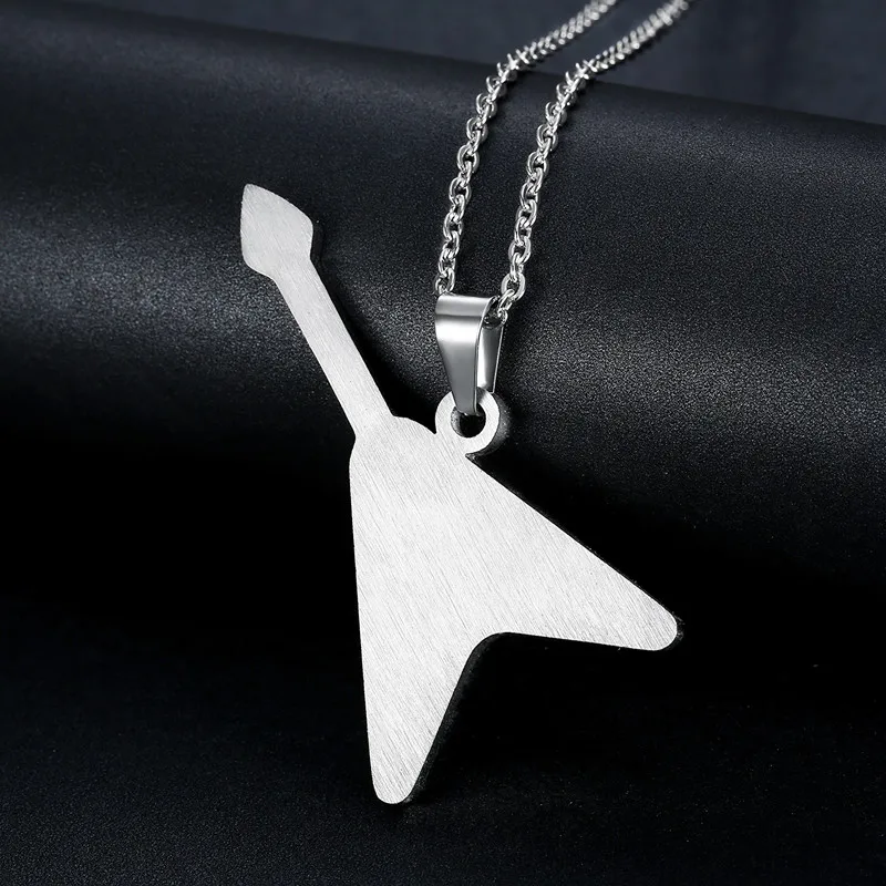 

Cool Men Boys Black Electric Guitar Pendant Necklace Stainless Steel Mens Hiphop Rock Jewelry For Clothing Accessories