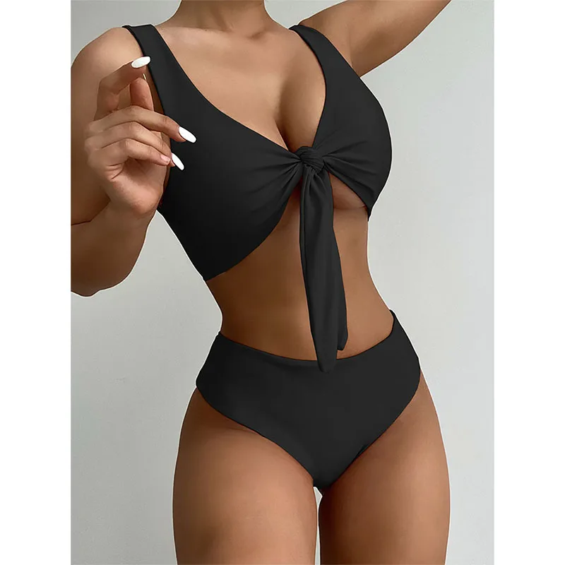 

Sexy Feminine Bikinis Push Up Swimwear Women's Swimsuit High Waist Biquini Solid Bow Bathing Suit Women 2021 Brazilian Beachwear