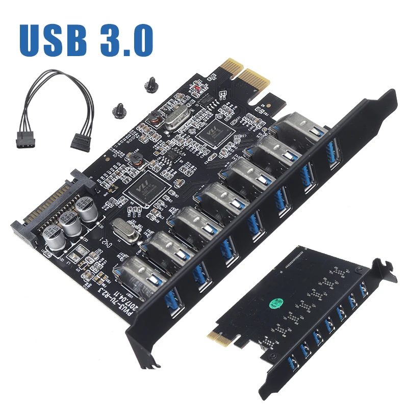 

Portable 7 Ports USB3.0 PCI-E Interface Expansion Card Super Speed PCI Express Riser Card For Desktop Computer
