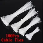 Самоблокирующиеся пластиковые нейлоновые стяжки, 100 шт., черно-белые кабельные стяжки, крепежные кольца, кабельные стяжки, застежки, нейлоновые стяжки, 3*200