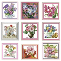 beautiful flower pattern series cross stitch set iris orchid 11ct 14ct stamping chinese cross stitch embroidery set needlework