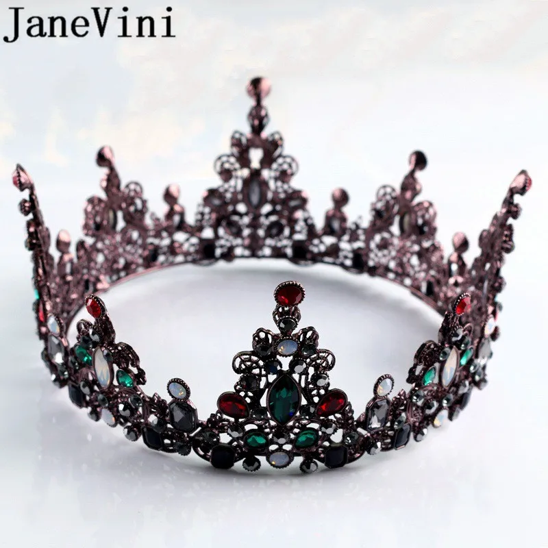 JaneVini Готическая круглая свадебная корона Queen модные украшения красный зеленый