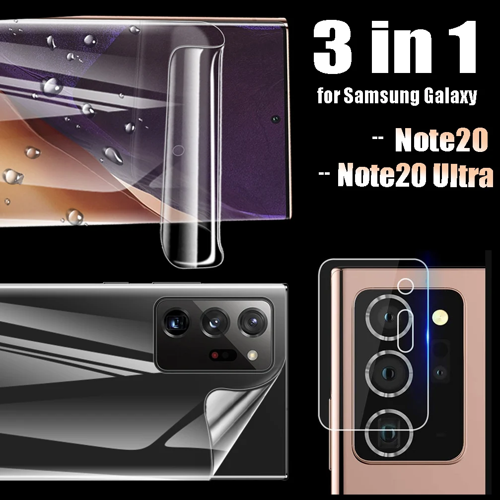 

3in1 Front + Back + Camera Lens Screen Protectors for Samsung Note 20 Ultra Soft Hydrogel Film Protector Lens Glass for Note20