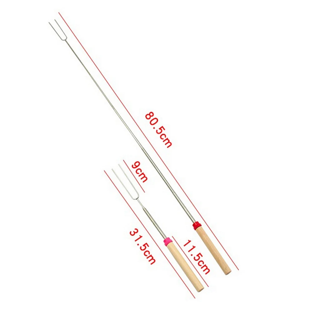 

8pcs Camping Cookware Outdoor BBQ Stainless Steel Roasting Sticks Extending Telescopic U-Shaped Grill Fork Wooden Handle