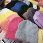 Новинка 2021, модные однотонные шапочки унисекс из натурального кроличьего меха, зимняя шапка для женщин, вязаная шапочка, акриловые женские осенние теплые шапочки