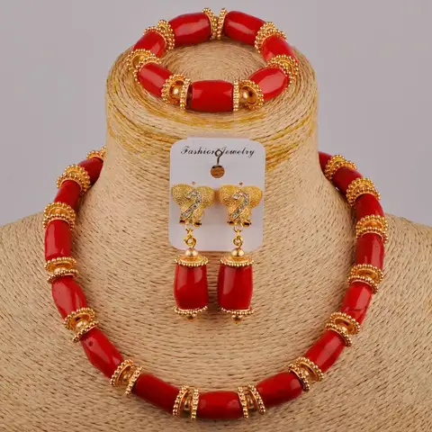 Один ряд колье Коралловые бусы ювелирный набор включая браслет + серьги + ожерелье оранжевый/красный/белый цвет свадебный набор