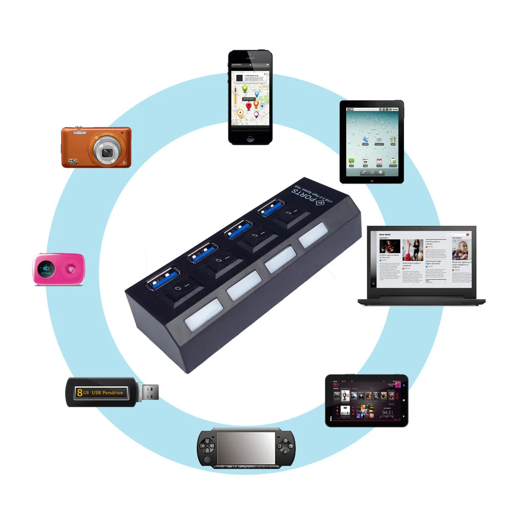 Высокоскоростной концентратор kebidumei USB 3 0 4 порта адаптер 5 Гбит/с переключателем