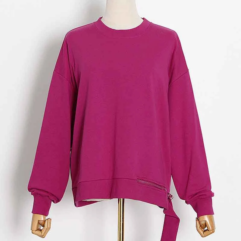 

SeeBeautiful Irregular Large Size Sweatshirt Pullovers O Neck Long Sleeve Zipper Simple New Fashion Autumn 2021 Women T899