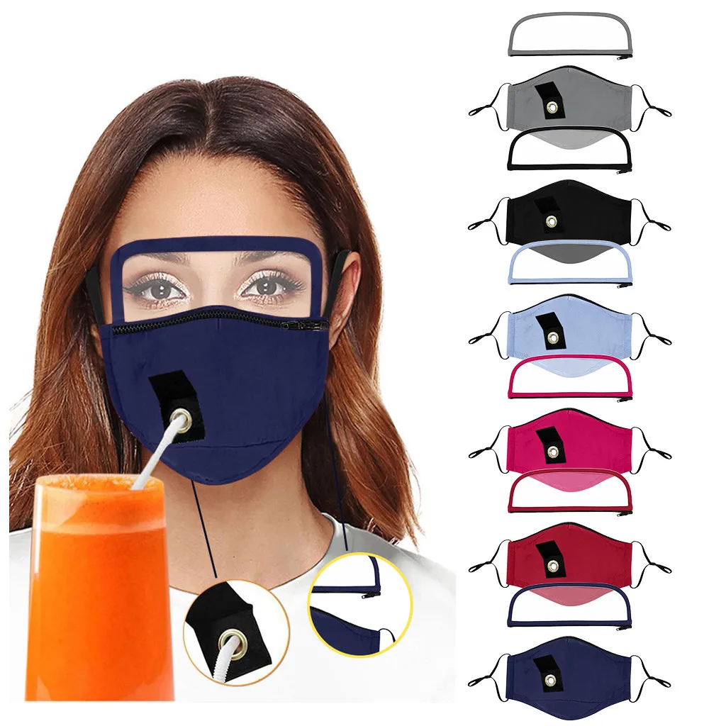 

6PCS Dustproof Outdoor Face Protective Face Mask Zipper Detachable Eyes Shield Drinking Mask with Hole for Straw Googles A60