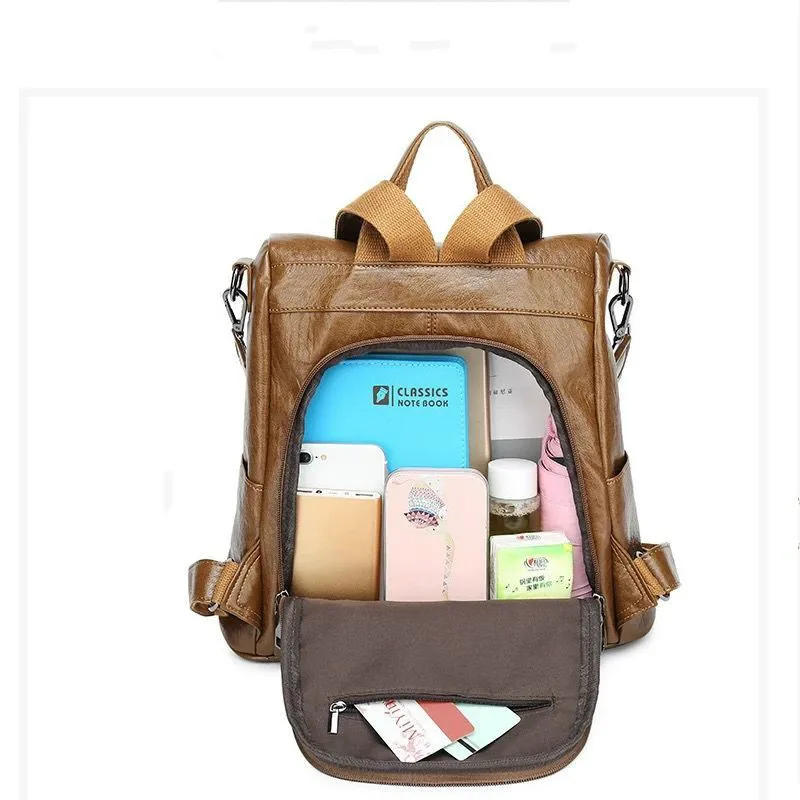 

Retro Backpack Women PU Leather School Bags For Teenage Girls Anti-theft Ladies Shoulder Bags Simple Travel Backpack