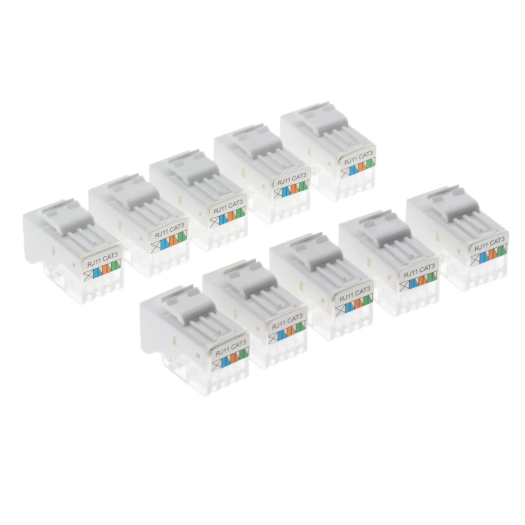 

Pack of 10 Cat3 Keystone Snap-in Insert Bushing Rj11 Rj12 Dsl White