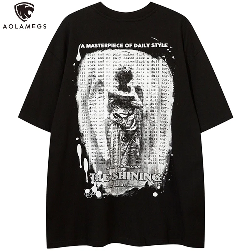 

Aolamegs T-shirt Men Ghost Angel Letter Inkjet Distressed Retro Tops Superior Quality Summer Punk Cool Harajuku Short Sleeve Tee