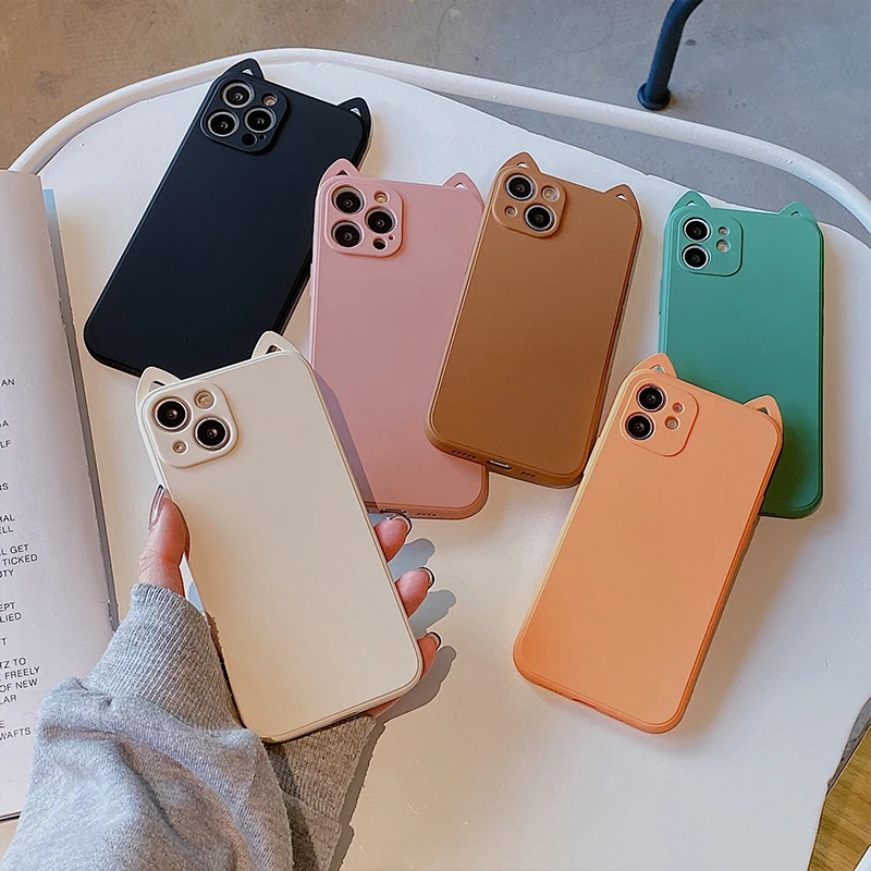 

Подходит для Apple 11Pro Φ case 12mini пылезащитные кошачьи ушки однотонные iPhone средние волосы 8p мягкие края xsmax милые