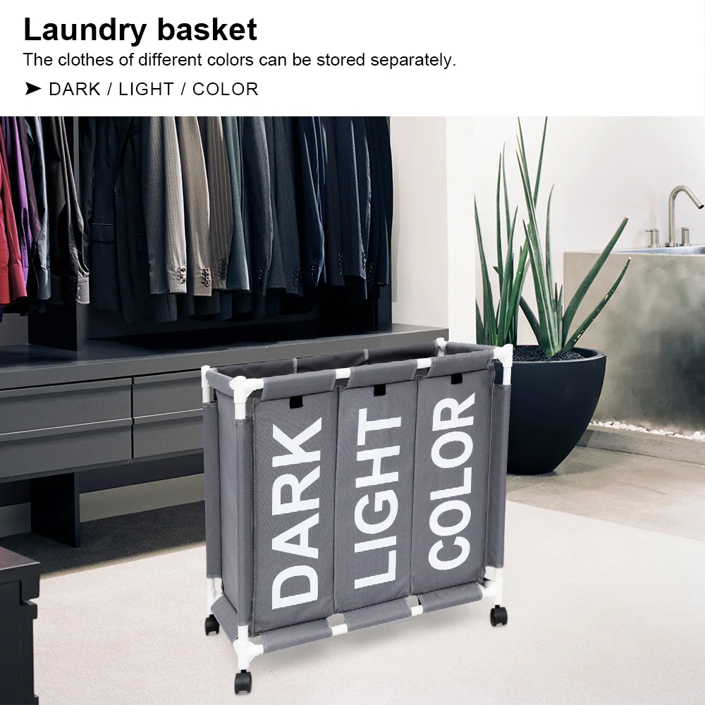 

Dirty Clothes Storage Basket Three Grid Organizer Basket Collapsible Large Laundry Hamper Waterproof Home Laundry Basket