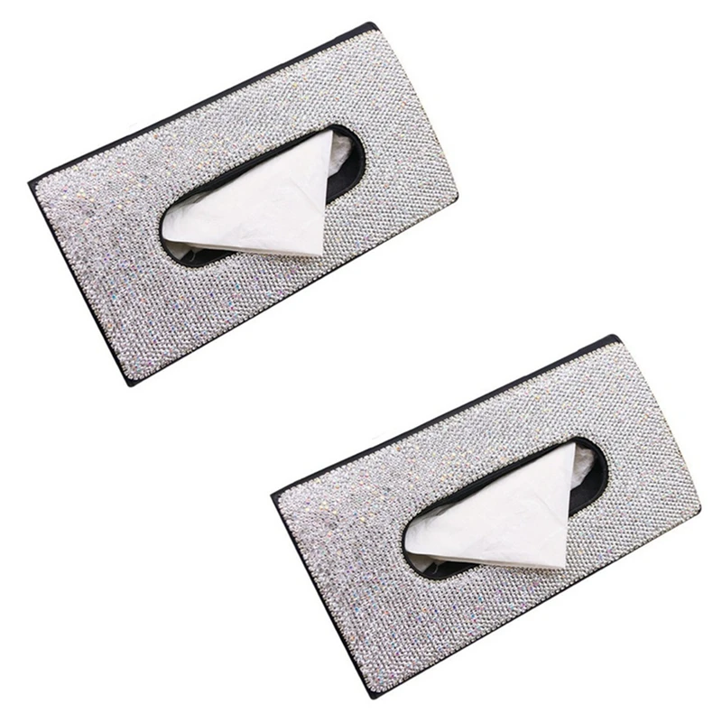 

2PCS Diamond Car Visor Tissue Holder Hanging Leather Crystals Rhinestone Paper Towel Cover Case for Women Accessories