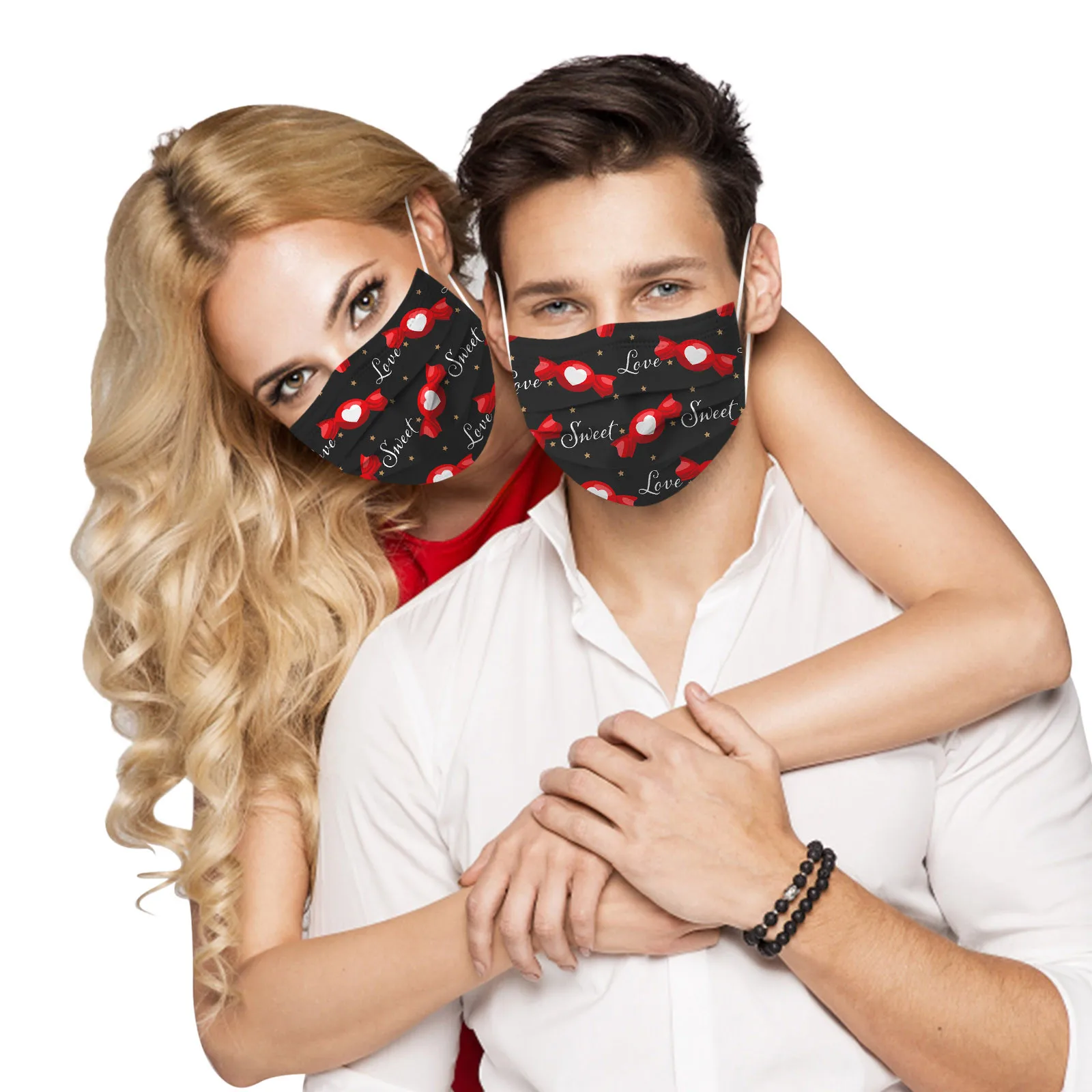 

10/50pcs Valentine's Day Disposable Face Mask For Spouse Valentines Masks With Love Heart Design Cute Masks Headband Cover Маска