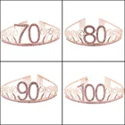 Корона для женщин, розовая Стразы 70, 80, 90, 100, тиара для дня рождения, 70, 80, 90, 100, украшения для дня рождения