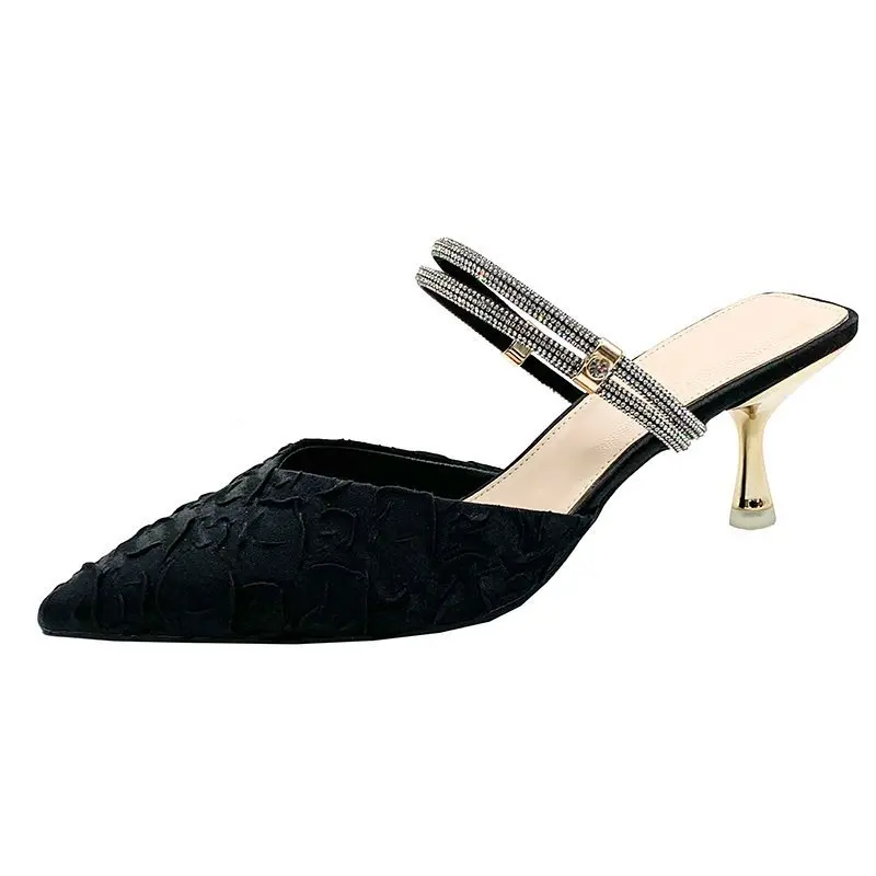 

Low Female Shoes Womens Slippers Outdoor Heeled Mules Slides Jelly Flip Flops Fashion 2021 High Glitter Luxury PU Crystal Pumps