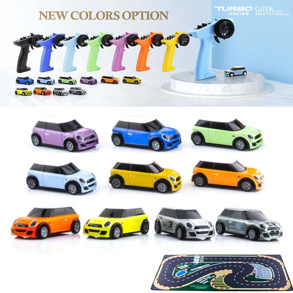 

1:76 Scale Mini RC Car Remote Control With Transmitter Rubber Race Track 2.4Ghz Micro Racing Car Toy DIY Car Shell for Kids Gift