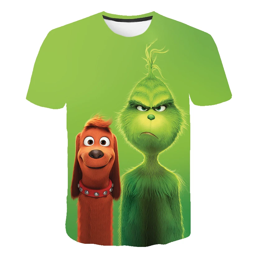 

Рождественская зеленая футболка для мальчиков с 3D принтом Grinch, детская Милая летняя футболка с коротким рукавом, Детская Повседневная футб...