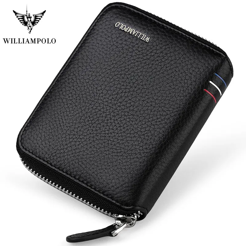 Black WilliamPOLO кошельки Для мужчин Для женщин короткая мини-юбка из искусственной кожи; сандалии с застежкой на молнии и денег кошелек, карт-Холдер Слоты питьевой чёрный; коричневый, синий, розовый - Цвет: Black