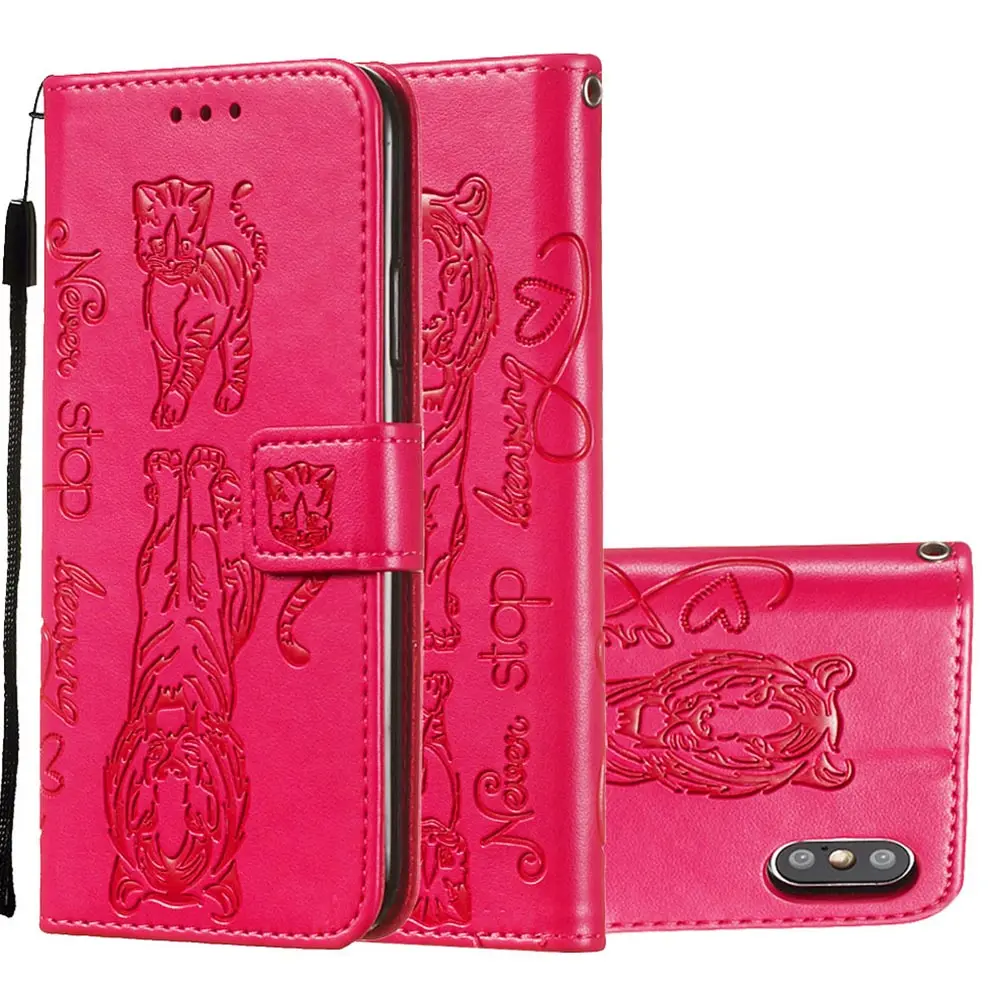 Чехол бумажник для iPhone XR X XS макс 7 8 Plus чехол ободок с ушками кошки тигра откидной