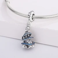 925 sterling silver beads blue zircon surround in beautiful long skirt girl pendant charms bracelet for diy jewelry making