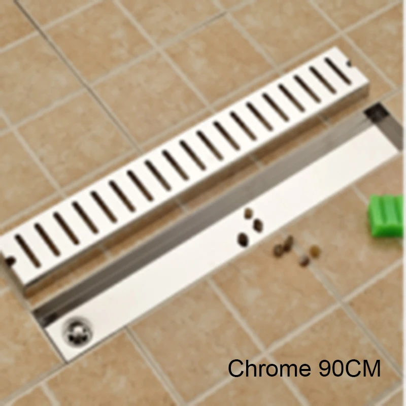 Chrome 90cm Onyzpily Ванная комната сводом и напольным трапом 70/90 см линейный сток Нержавеющая сталь линейный длинный Ванная комната канал керамической плитки caniveau Слива douch - Цвет: Chrome 90cm