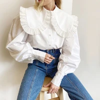new exaggerated doll collar lotus leaf womens white shirt 2021 summer long sleeved unique personality temperament top blouse