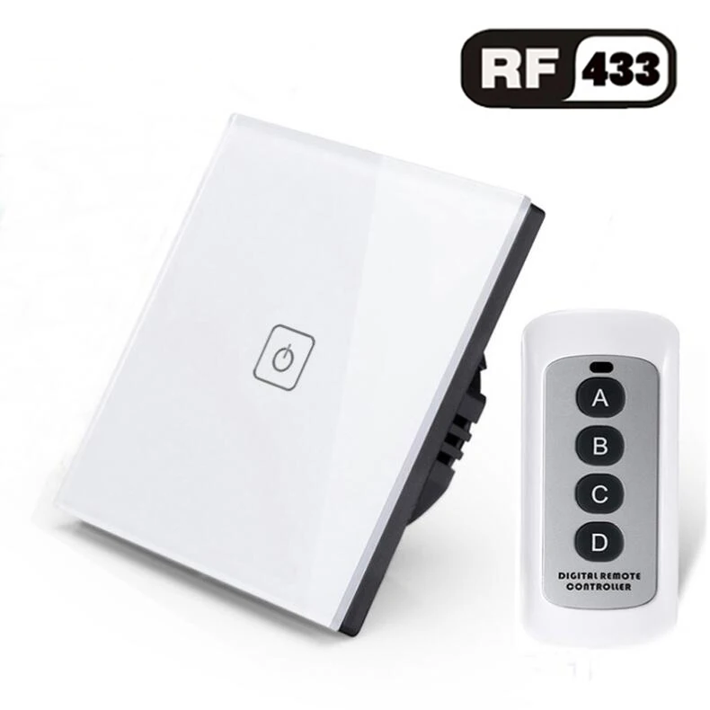 1gang Switch with RC ЕС/Великобритания стандарт 1 2 3 банды 220 В беспроводной пульт дистанционного управления светильник, RF433 дистанционный сенсорный настенный выключатель для умного дома - Цвет: 1gang Switch with RC