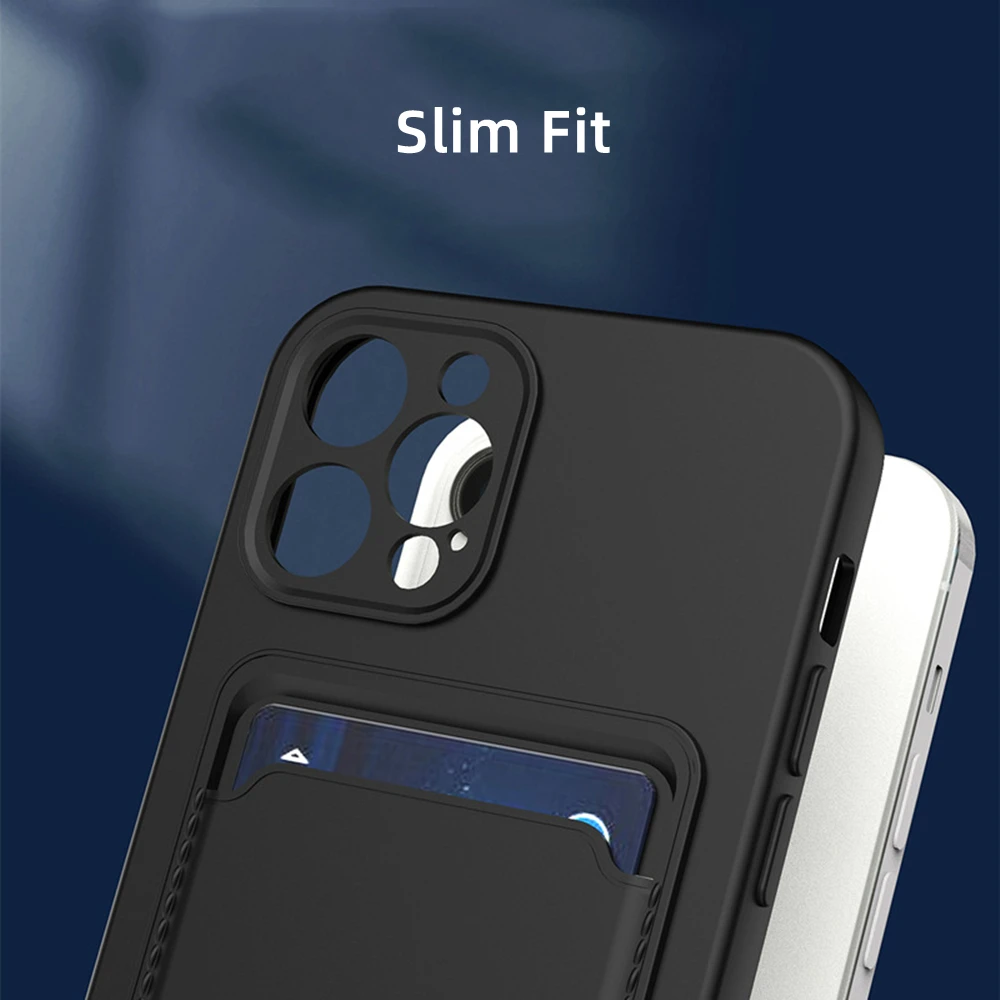 Liquid Silicone Wallet Case for iPhone 12 13 mini 11 14 Pro Max Card Holder Slot Case for iPhone XR Xs 8 Plus Slim Pocket Cover