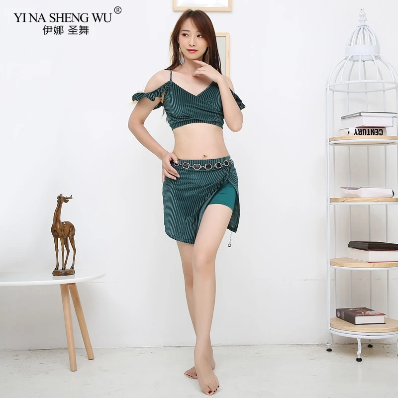 Женский вельветовый костюм для танца живота комплект из двух предметов топ с