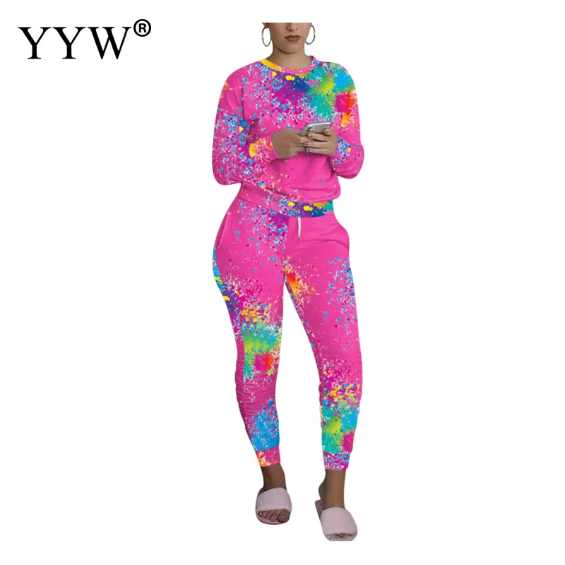 

2021 Women Sportswear Running Clothes Pants Leggings Sport Suit Tight-Fitting Color Graffiti Autumn Winter Casual Suit Tracksuit