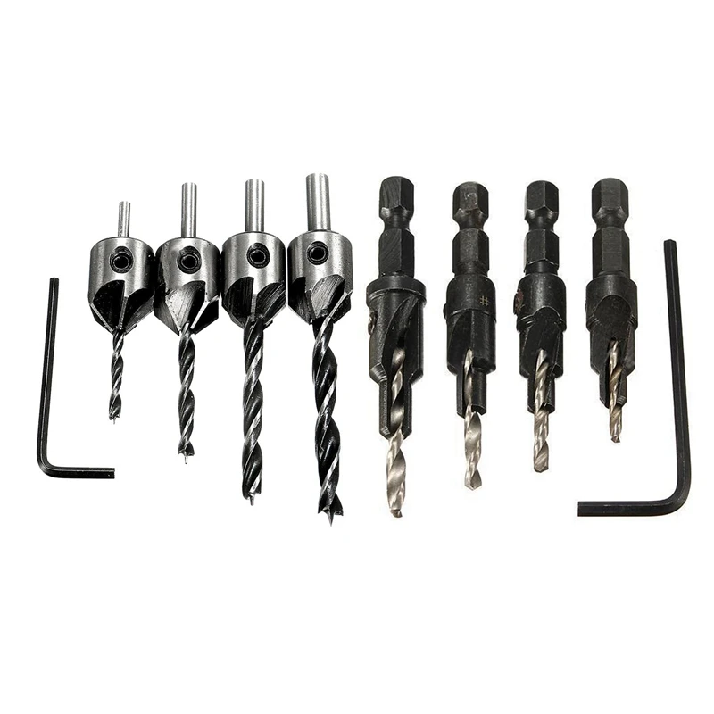 

Набор сверл из быстрорежущей стали для зенковки древесины, 8 шт., набор сверл для зенковки с 5 канавками, 1/4 дюйма, шестигранный хвостовик, 4 шт....