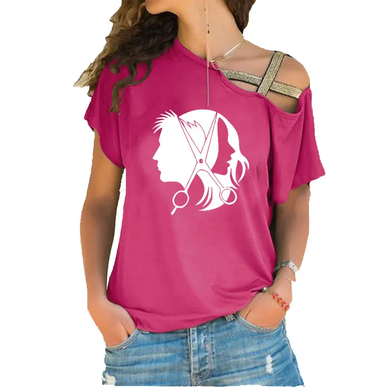 Салон красоты ножницы для волос прическа принт футболка летняя женская хлопок
