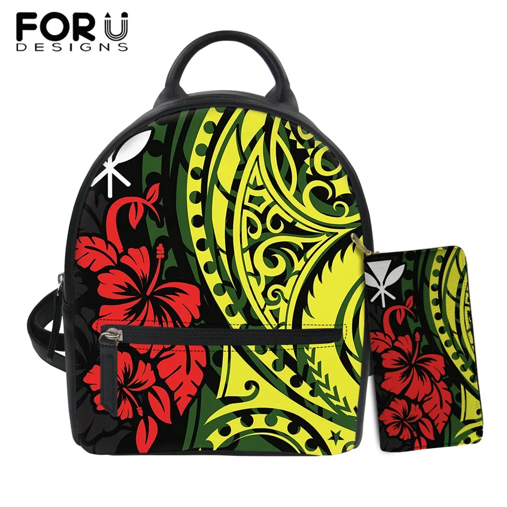 

FORUDESIGNS, ретро рюкзаки из искусственной кожи, женские модные сумки через плечо с полинезийскими узорами и цветами гибискуса, Дамский клатч, к...