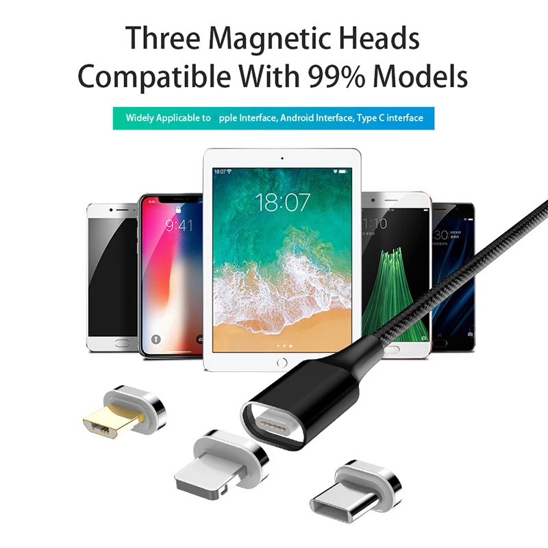 

Skeypaik High Quality Quick Charger Cable 1M Magnetic Micro USB Type C Cable Data Sync Charging Wire For iPhone Xiaomi Samsung