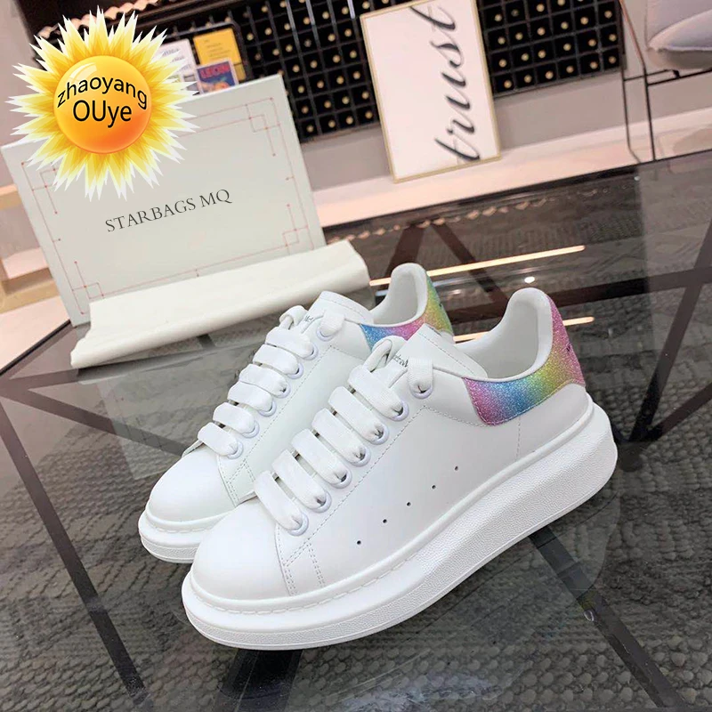 

British 2021 new thick soled high flat white shoes fashion men's leisure sports shoes men's lovers lace up color women's shoes