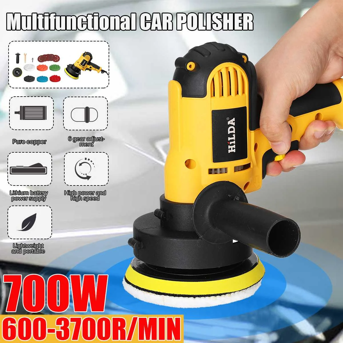 

700W Adjustable Speed Car Polishing Machine Electric Car Polisher Waxing Machine Automobile Furniture Polishing Power Tools