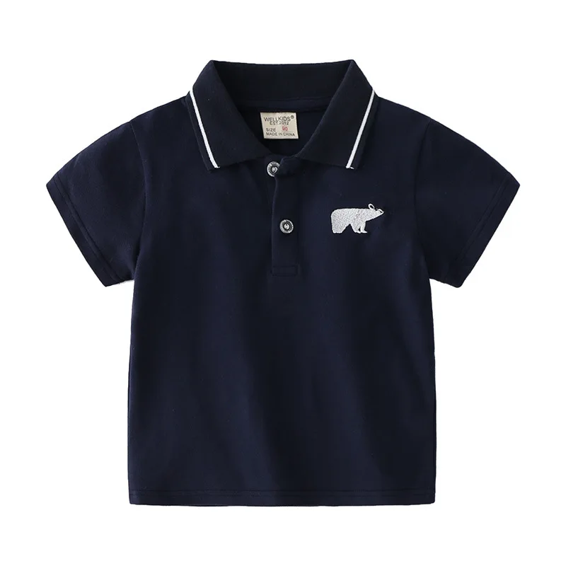 

2021 Summer New Boys Short-sleeved POLO Shirt Cute Cartoon Embroidered Lapel Top Kids Korean Casual Cotton T-shirt