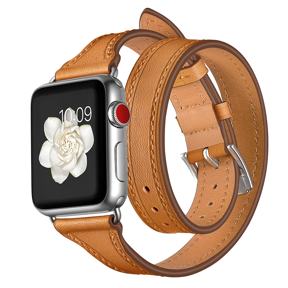 

Double Tour Strap For Apple watch band 40mm 44mm 45mm 41mm Genuine Leather watchband belt Bracelet iwatch series 7 SE 6 5 4 3